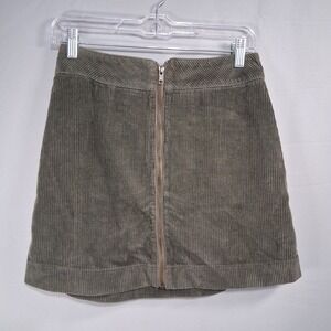 American Apparel 100% Cotton Corduroy Zip Front Mini Skirt Size S Army‎ Green